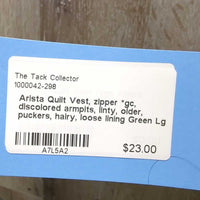 Quilt Vest, zipper *gc, discolored armpits, linty, older, puckers, hairy, loose lining
