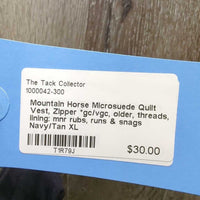 Microsuede Quilt Vest, Zipper *gc/vgc, older, threads, lining: mnr rubs, runs & snags
