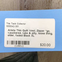 Thin Quilt Vest, Zipper *gc, v.puckered, rubs & pilly, loose lining, older, faded
