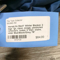 Med? Winter Blanket, 2 legs *gc, clean, snags, unstitched reflectors, faded, 0 Wpf, stains, older
