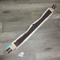 Nylon Web & Fleece Girth, 2x els, D Ring *gc, dirty, hairy, dingy, rusty, edge: rubs, frays, holes & thin
