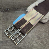 Nylon Web & Fleece Girth, 2x els, D Ring *gc, dirty, hairy, dingy, rusty, edge: rubs, frays, holes & thin

