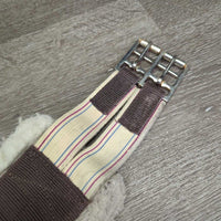 Nylon Web & Fleece Girth, 2x els, D Ring *gc, dirty, hairy, dingy, rusty, edge: rubs, frays, holes & thin

