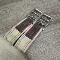Nylon Web & Fleece Girth, 2x els, D Ring *gc, dirty, hairy, dingy, rusty, edge: rubs, frays, holes & thin
