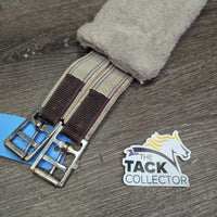 Nylon Web & Fleece Girth, 2x els, D Ring *gc, dirty, hairy, dingy, rusty, edge: rubs, frays, holes & thin
