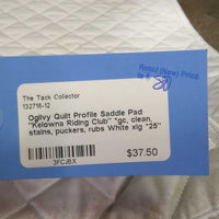 Quilt Profile Saddle Pad "Kelowna Riding Club" *gc, clean, stains, puckers, rubs
