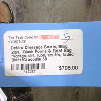 Dressage Boots, Bling, Zips, Black Forms & Boot Bag *vgc/gc, dirt, rubs, scuffs, faded
