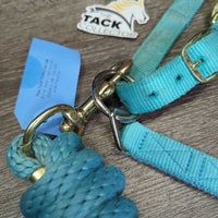 Nylon Halter, adj, snap, nylon lead rope *gc, clean, stains, faded, mnr snags, frays
