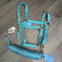 Nylon Halter, adj, snap, nylon lead rope *gc, clean, stains, faded, mnr snags, frays
