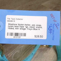 Nylon Halter, adj, snap, nylon lead rope *gc, clean, stains, faded, mnr snags, frays
