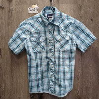 JUNIORS SS Western Shirt, snaps *vgc, mnbr crinkles & seam puckers

