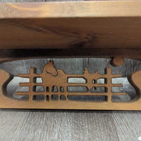 Wood Wall Coat Hanger/Shelf, Wagon Wheel sides
