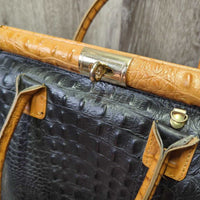 Moda in Pelle: Made in Italy 3 Piece Crocodile Set: Purse, Handbag & Wallet *xc/vgc, mnr stain?dirt, rubs, loose & pulled stitching & crease, torn lining edge

