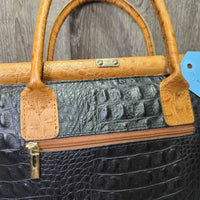 Moda in Pelle: Made in Italy 3 Piece Crocodile Set: Purse, Handbag & Wallet *xc/vgc, mnr stain?dirt, rubs, loose & pulled stitching & crease, torn lining edge
