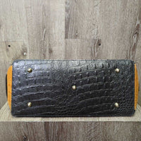 Moda in Pelle: Made in Italy 3 Piece Crocodile Set: Purse, Handbag & Wallet *xc/vgc, mnr stain?dirt, rubs, loose & pulled stitching & crease, torn lining edge
