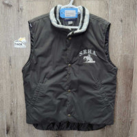 Puffy Vest, Wool Collar, Snaps "Sask Reining Champ", Wool Collar *gc, faded, puckers, collar: rubs, pills & stains
