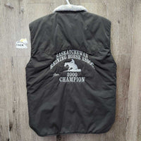 Puffy Vest, Wool Collar, Snaps "Sask Reining Champ", Wool Collar *gc, faded, puckers, collar: rubs, pills & stains
