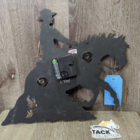 Metal Reining Horse Clock, Battery *gc, film, stains, rubs, scratches, WORKS
