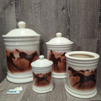 VINTAGE "Wild Horses" 4 Ceramic Canisters, 3 Lids
