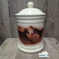 VINTAGE "Wild Horses" 4 Ceramic Canisters, 3 Lids
