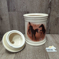 VINTAGE "Wild Horses" 4 Ceramic Canisters, 3 Lids
