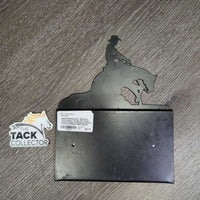 Metal Reining Horse -Stall Info - Card Holder *xc/vgc, mnr dusty, stained edges, scratches & scuffs, no screws

