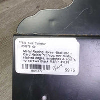 Metal Reining Horse -Stall Info - Card Holder *xc/vgc, mnr dusty, stained edges, scratches & scuffs, no screws

