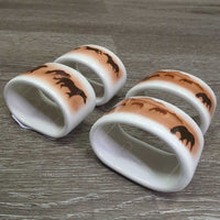 VINTAGE "Wild Horses" 4 Ceramic Napkin Holders & 4 Light Cotton Napkins *xc
