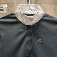 LS Sun Show Shirt, 1/4 Snap Up, Snap Collar, Mesh Sleeves *vgc, puckered collar & cuffs

