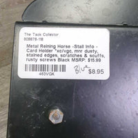 Metal Reining Horse -Stall Info - Card Holder *xc/vgc, mnr dusty, stained edges, scratches & scuffs, rusty screws
