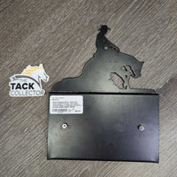 Metal Reining Horse -Stall Info - Card Holder *xc/vgc, mnr dusty, stained edges, scratches & scuffs, screws

