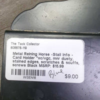 Metal Reining Horse -Stall Info - Card Holder *xc/vgc, mnr dusty, stained edges, scratches & scuffs, screws

