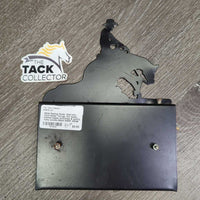 Metal Reining Horse -Stall Info - Card Holder *xc/vgc, mnr dusty, stained edges, scratches & scuffs, rusty screws
