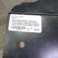 Metal Reining Horse -Stall Info - Card Holder *xc/vgc, mnr dusty, stained edges, scratches & scuffs, rusty screws
