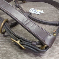 Leather Halter, adj, snap *vgc, clean & mnr dirt/residue, name plate holes, scratches, loose thread, rubs, scrapes

