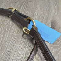 Leather Halter, adj, snap *vgc, clean & mnr dirt/residue, name plate holes, scratches, loose thread, rubs, scrapes
