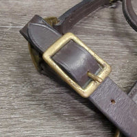 Leather Halter, adj, snap *vgc, clean & mnr dirt/residue, name plate holes, scratches, loose thread, rubs, scrapes
