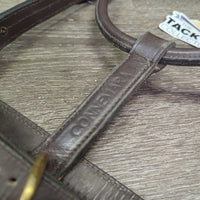 Leather Halter, adj, snap *vgc, clean & mnr dirt/residue, name plate holes, scratches, loose thread, rubs, scrapes
