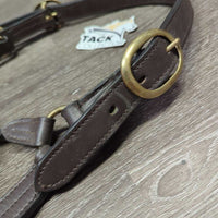 Leather Halter, adj, snap *vgc, clean & mnr dirt/residue, name plate holes, scratches, loose thread, rubs, scrapes
