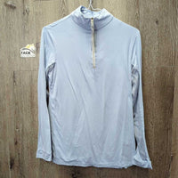 LS Sun Shirt, 1/4 zip up, mesh sleeves *gc, older, rubs, mnr snags, pills, linty & fading logo
