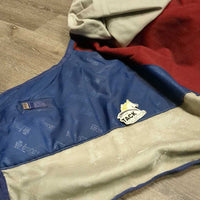 Rain Sheet, fleece lined, detach neck *gc, repairs, hair, clean, hairy, threads, peeling, faded, stains, sm holes, mnr wpf
