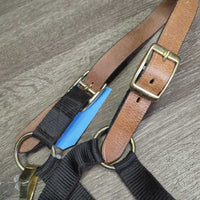 Nylon Breakaway Halter, leather crown, snap *vgc, clean, mnr faded, rubs, snags, scuffs, dry leather
