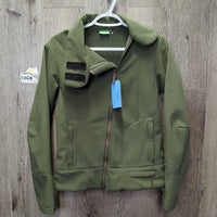Soft Shell Jacket, Fleece Lined, Velcro Collar *gc/fair, clean, mnr clumpy, rubs, pills, snags
