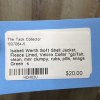 Soft Shell Jacket, Fleece Lined, Velcro Collar *gc/fair, clean, mnr clumpy, rubs, pills, snags
