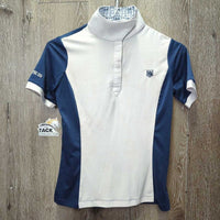 JUNIORS SS Show Sun Shirt, Mesh Back, 1/3 Snap Up, Magnetic Collar *vgc, mnr stains
