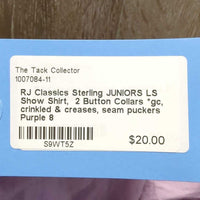 JUNIORS LS Show Shirt, 2 Button Collars *gc, crinkled & creases, seam puckers
