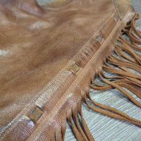 Thick Smooth Leather & Suede Full Chaps, Fringe, Buckstitch, Pocket *vgc, rubs, stains, scratches, marker
