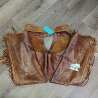 Thick Smooth Leather & Suede Full Chaps, Fringe, Buckstitch, Pocket *vgc, rubs, stains, scratches, marker
