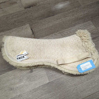 Quilt & Sheepskin Half Pad *fair, dirty, stains, v.thin & holey pommel, clumpy, older
