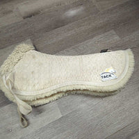 Quilt & Sheepskin Half Pad *fair, dirty, stains, v.thin & holey pommel, clumpy, older
